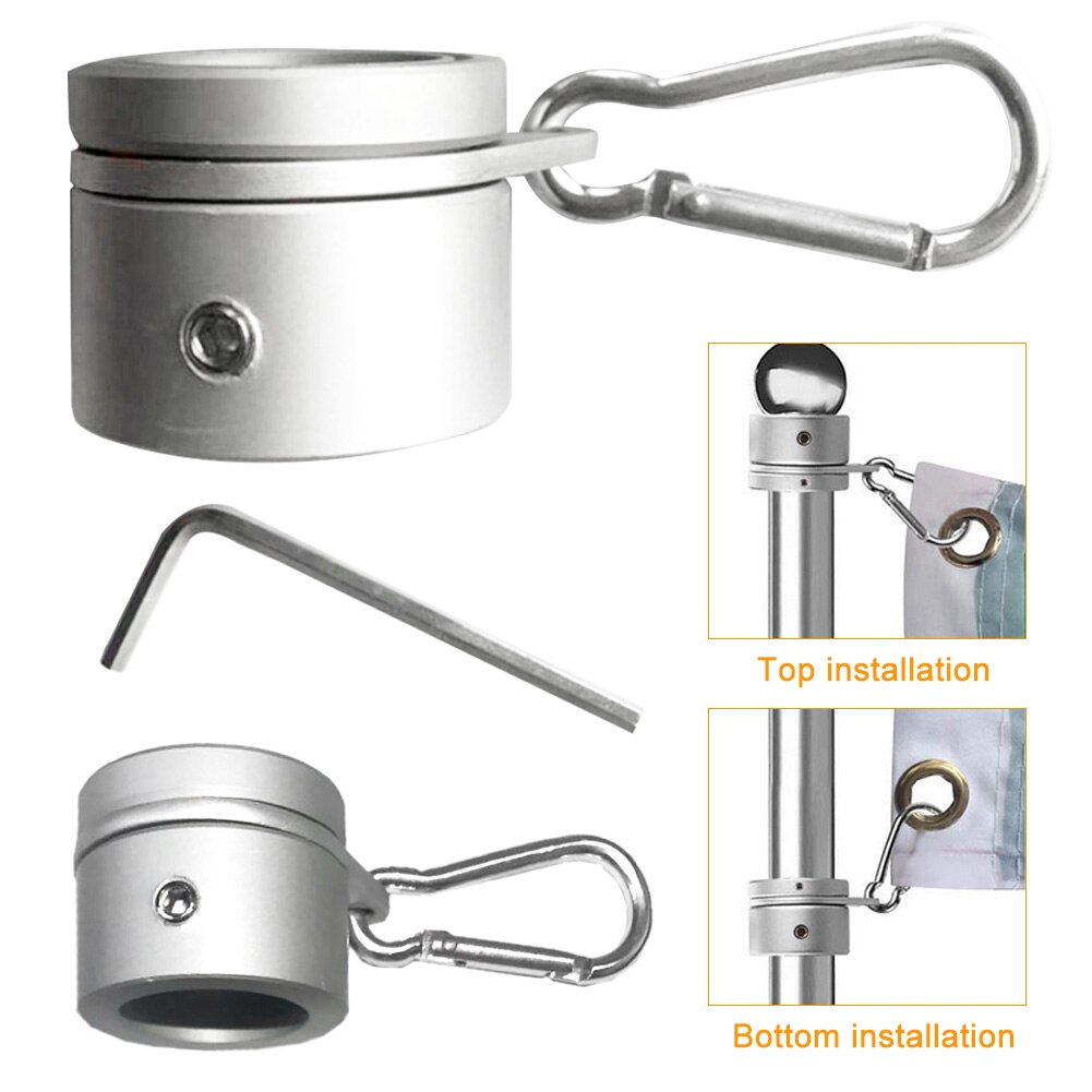 2pcs Grommet Aluminum Alloy Outdoor Adjustable 360 Degree Rotating 26mm Easy Install Silver Flag Pole Ring With Carabiner
