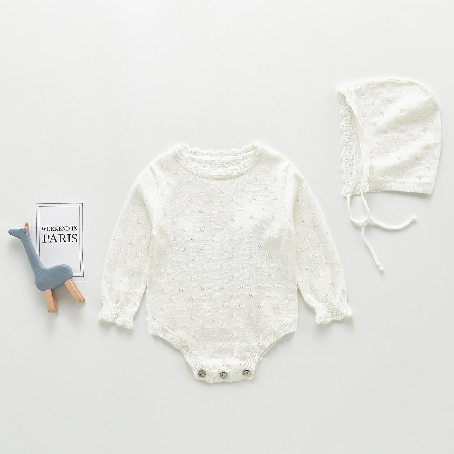 3357 Zomer Baby Breien Pak Lange Mouw Airconditioning Romper Een Stuk Kleding Voor Meisjes Met Cap Baby meisjes Kleding: WHITE / 90cm(1-2y) 