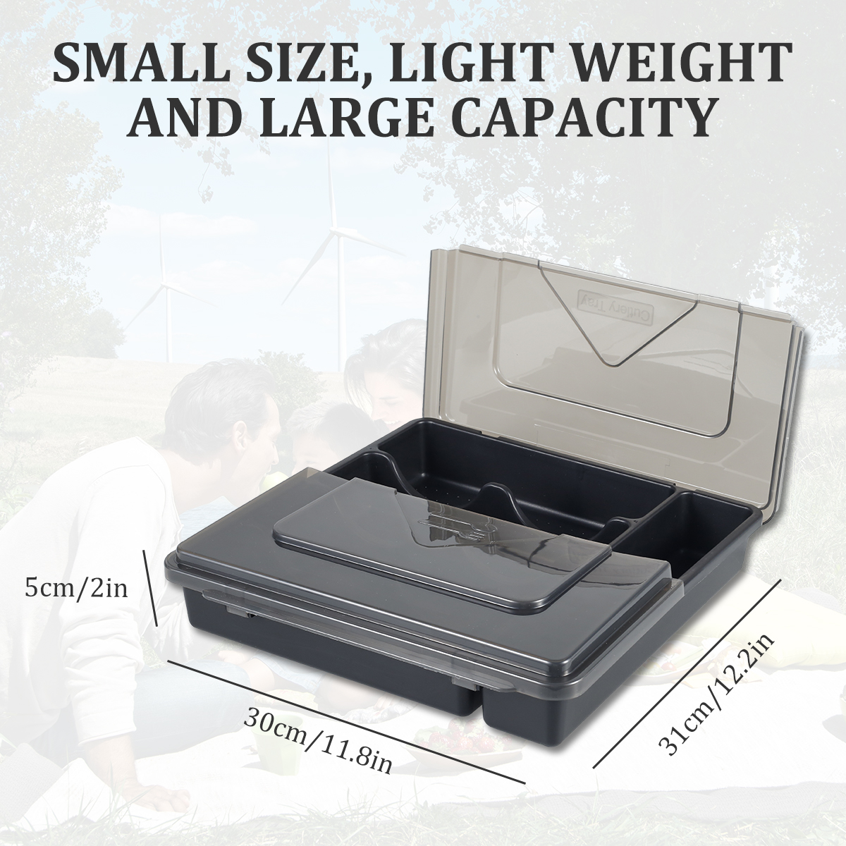 Oppbevaringsboks til piknikbestikk, lokk, oppbevaringsboks til sølvtøy med 5 rom, bærbar oppbevaringsboks til bestikk til kjøkkenutstyr: Lysegrønn