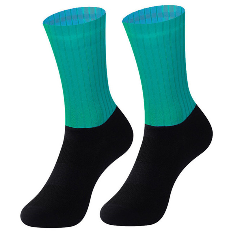 Calcetines aerodinámicos para equipo de bicicleta nueva, calcetines antideslizantes sin costuras para ciclismo, calcetines deportivos de compresión para bicicleta de carreras al aire libre: Verde