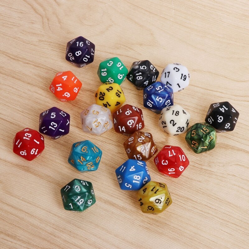 20 Pcs/set Multicolor Acrylic Cube Dice 20 Sides Beads Dice Portable Table Games Toy