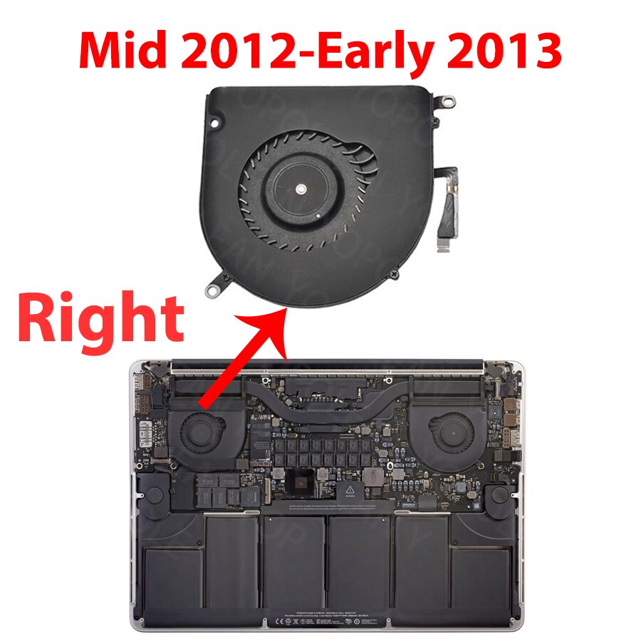 Ventilador de refrigeración de CPU para MacBook Pro Retina, dispositivo Original de prueba completa, izquierda y derecha, 15 &quot;, A1398, Mid2012, principios de , finales de , , año: 2012-Early2013 Right