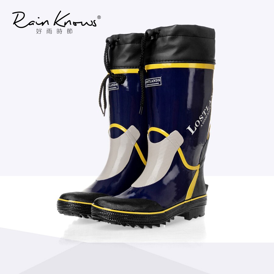 Mid-calf Rain Boots Men Rubber Rainboots High Water Shoes Pvc Gummistiefel Rainboots Flat Anti-slip Plus Size 46 Casual: Black / 8.5