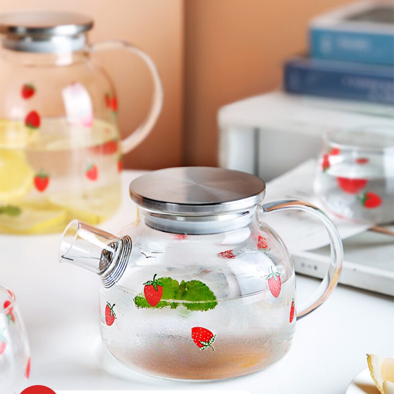 Water Jug Glass Water Pitcher Strawberry My Water Pots With Handle for Boiling Cold Drinkware Glass Pitcher 1000ML 1800ML