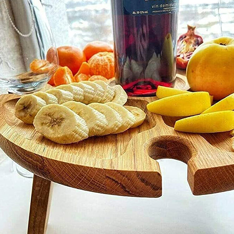 Trä utomhus fällbart picknickbord bärbar hållare runt hopfällbart skrivbord vinglasställ hopfällbart bord för trädgårdsfest