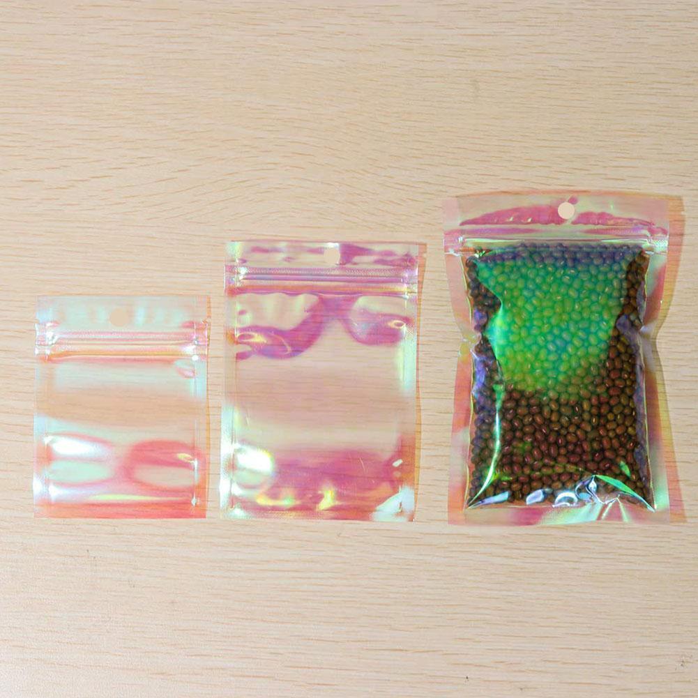 Dikke Hersluitbare Holografische Roze Rits Verpakking Zak Cosmetische Plastic Kleine Zip-Lock Zakjes Platte 10Pcs Tassen Sieraden M5A3