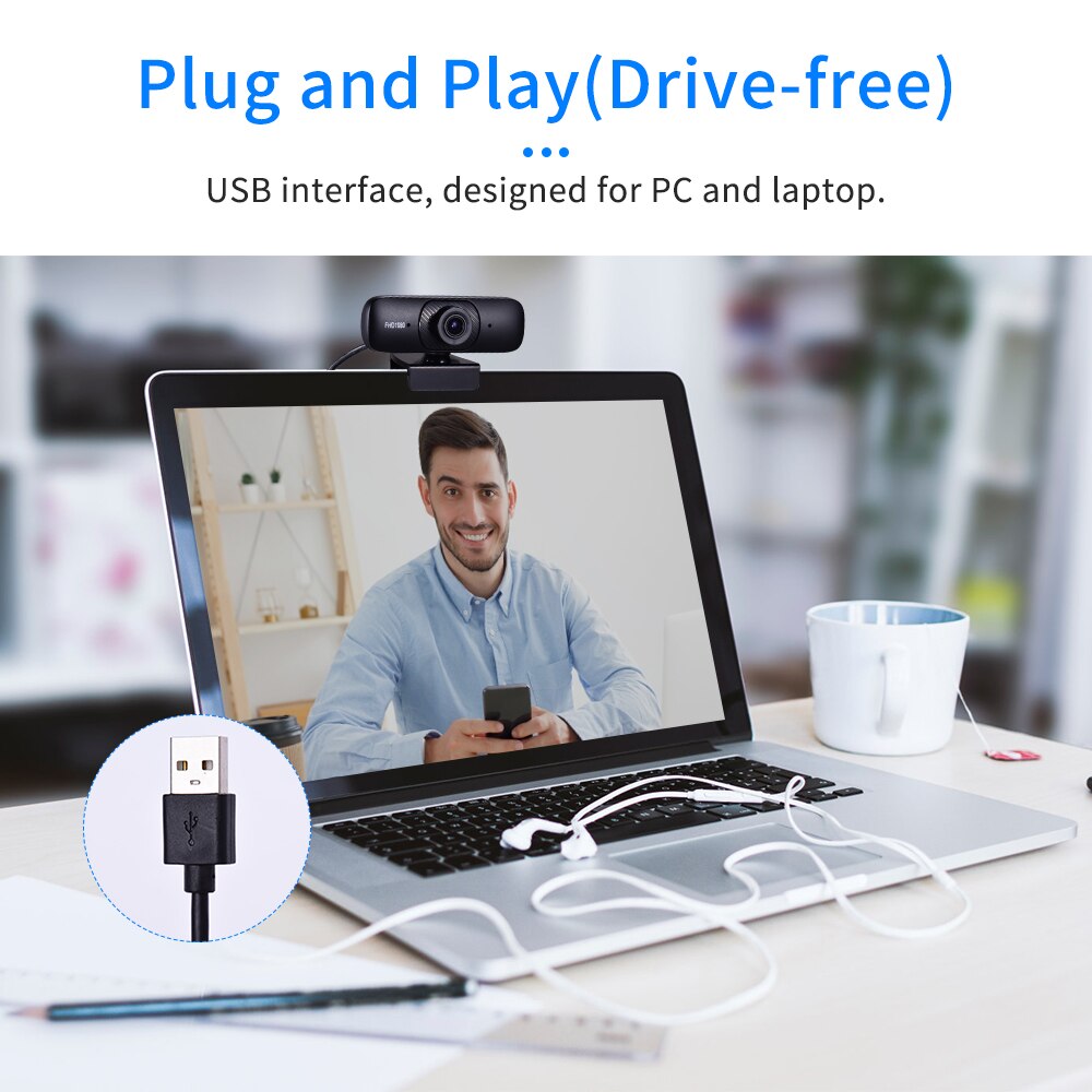 Aibecy 1080P Webcam Built-in Microphone Auto Focus USB Computer Camera Web Cam with Clip-on Base Plug and Play