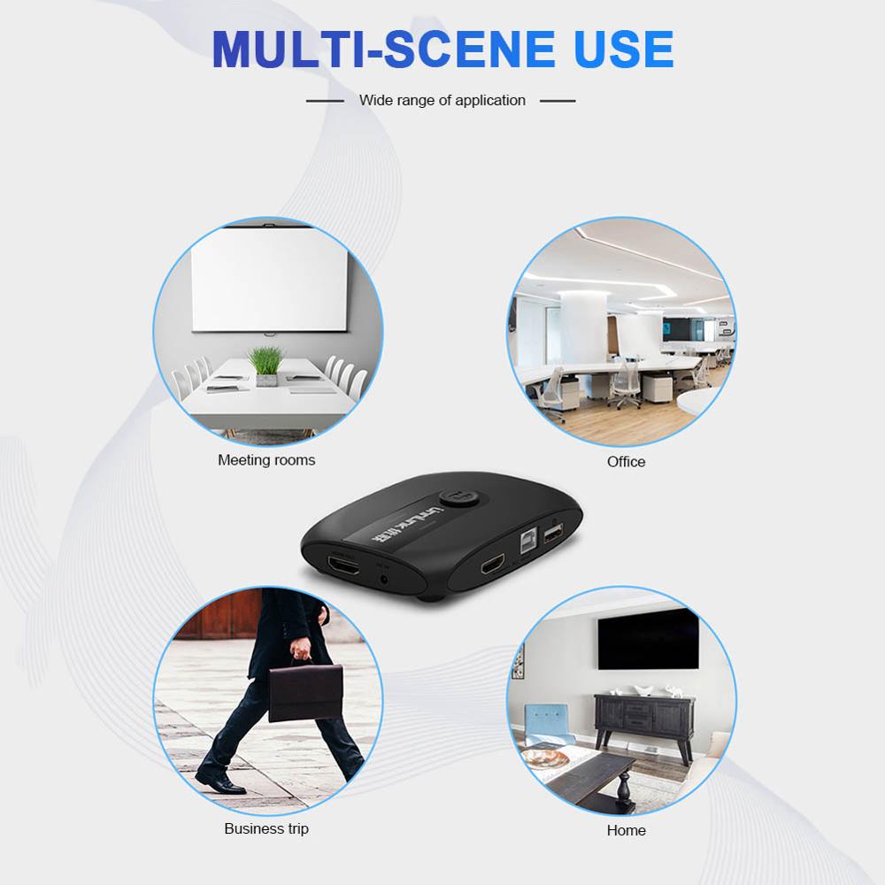 2-Port HDMI KVM Switch 4K 2 in 1 out with USB Hub for PC Monitor Keyboard Mouse