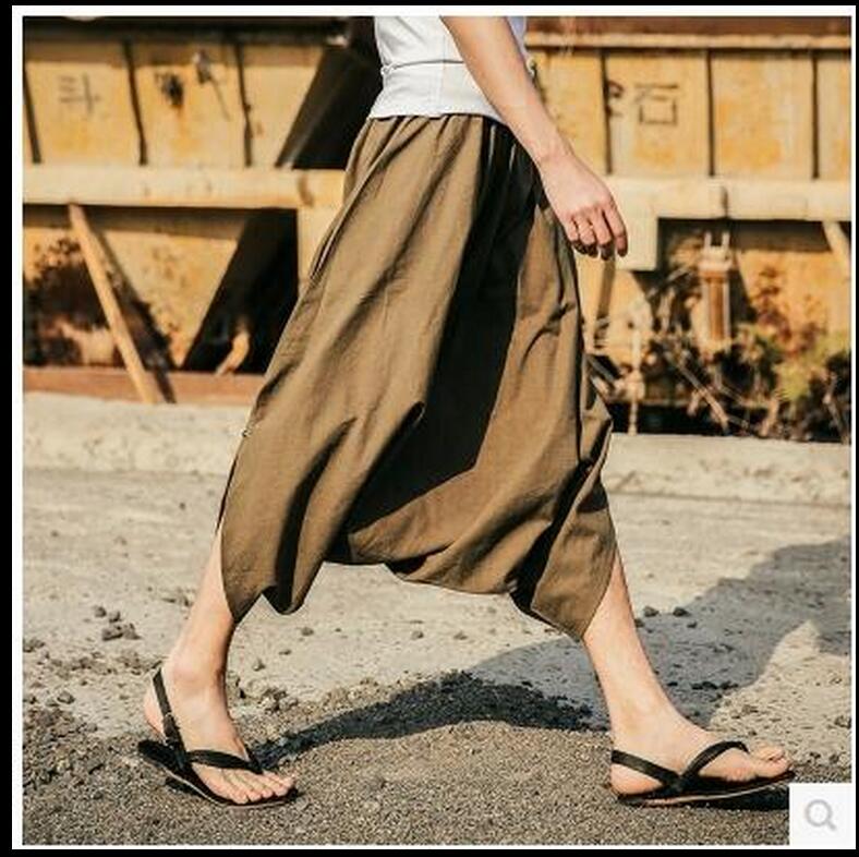 Pantalones bombachos holgados de lino para mujer, pantalón bombacho con falda, con gran entrepierna, para club nocturno, novedad de verano,