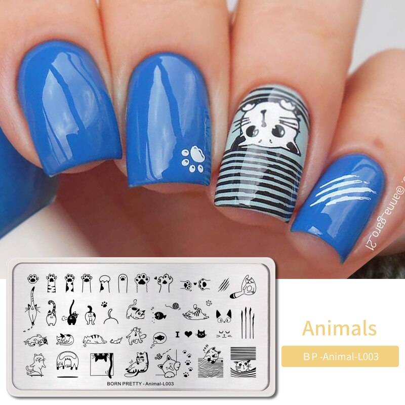 BORN PRETTY-placas para estampación, plantillas de estampado con motivos de animales bonitos, mariposas, manicura rectangular, impresión DIY de placas para uñas: BP-Animal L003