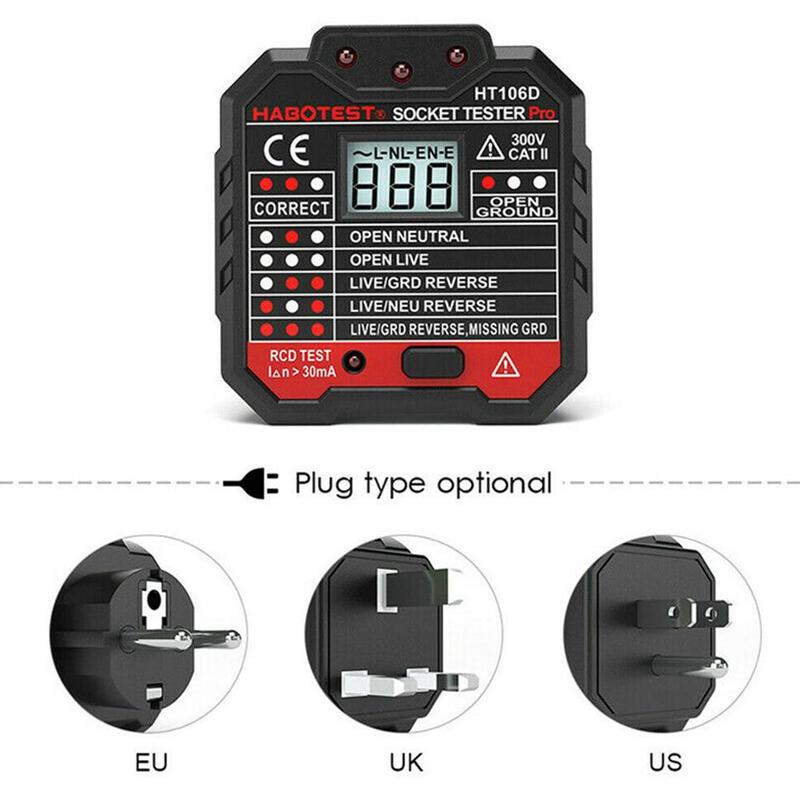 Electric Socket Tester EU / US / UK Plug Neutral Earth Breaker Plug Wall Electric Polarity Wire Test Circuit Leakage U2F9