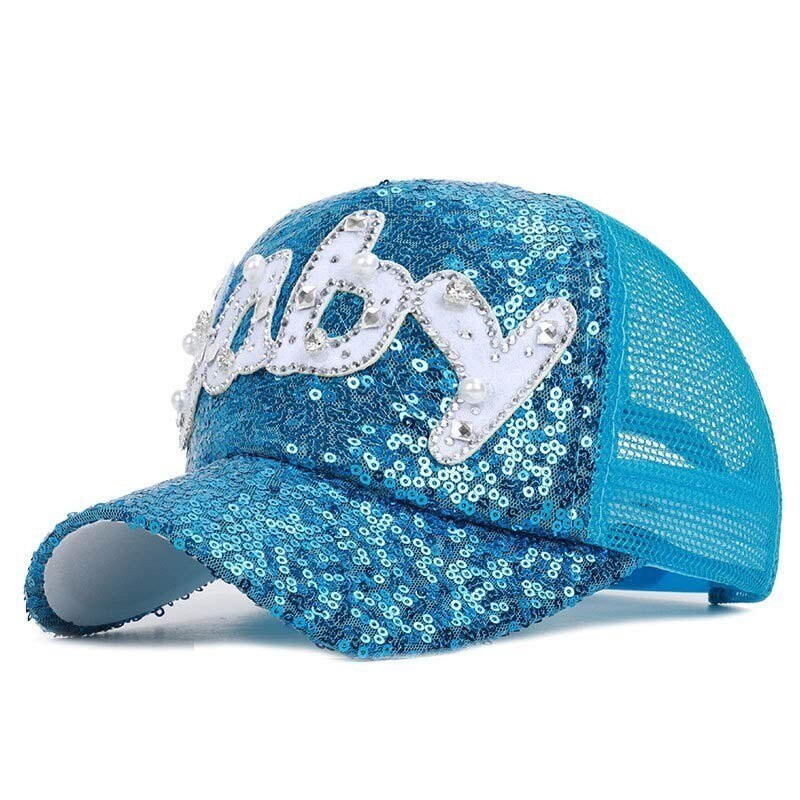 Shiny Sequin Hip Hop Baseball Cap Baby Brief Mesh Trucker Hoed 2-8Yrs Meisjes Snapback Roze Blauw Zwart Wit Geel