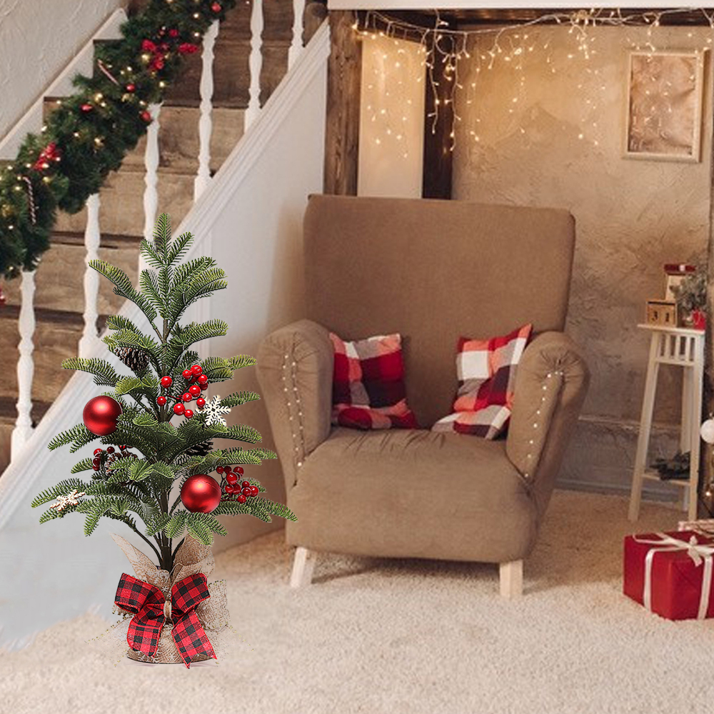 Plastic Tree Artificial Flowers Christmas Wreath Desktop Decoration Trees Festival Supplies Mini 50cm Pine Needle PE Wood Chips