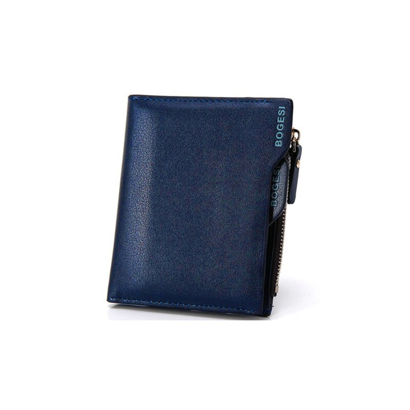 Men Small PU Leather Short Purse With Photo Credit Card Holder Case Coin Wallet Clutch: Blue