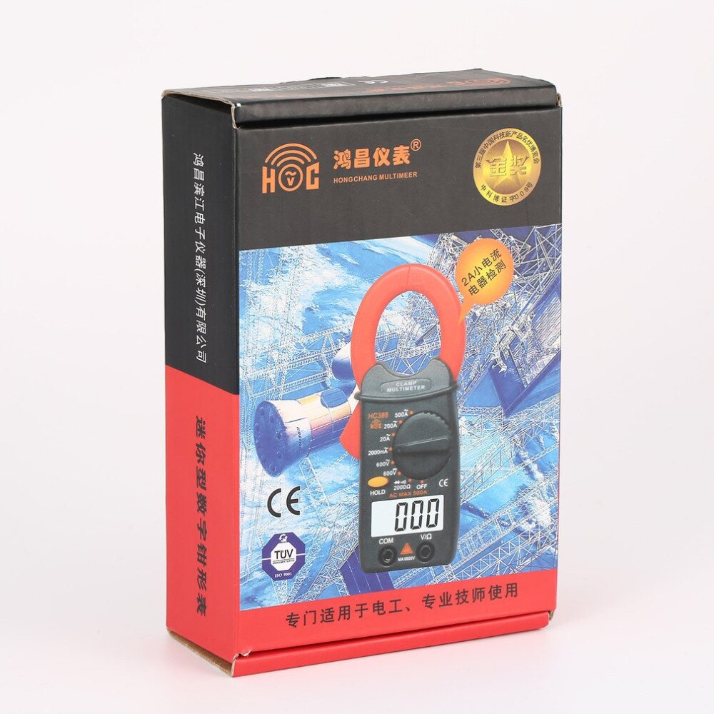 HC388 Mini Digital Clamp Meter Multimeter AC/DC Voltage Current Ohm Diode Tester 1999 Counts Data Hold Handheld