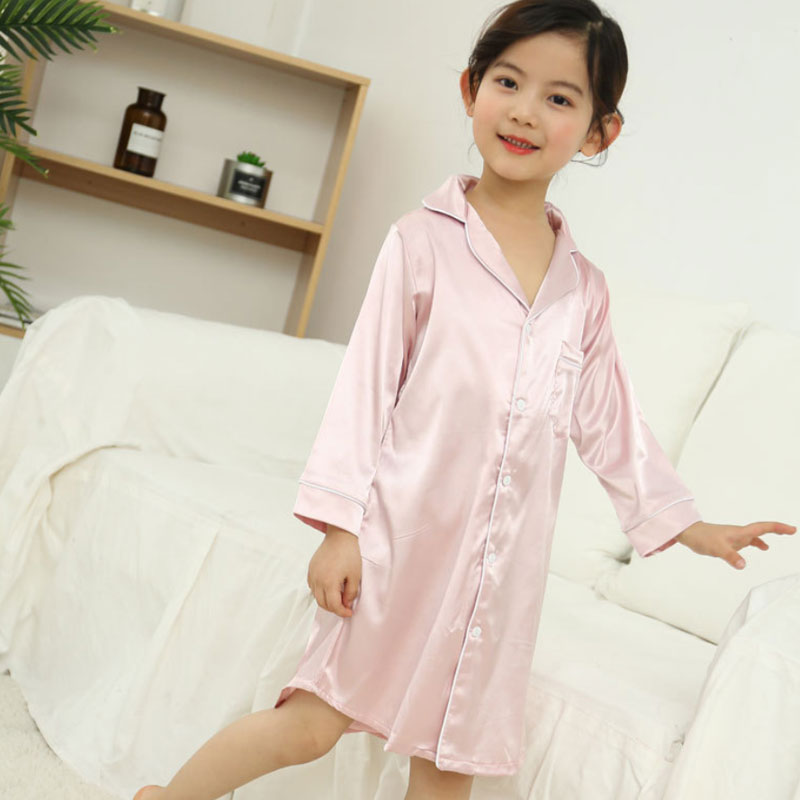 enfants fille robe de nuit bébé filles Satin soie pyjamas filles Soild peignoir et nuisette vêtements de nuit pour enfants soie robe de nuit: Rose / 3T