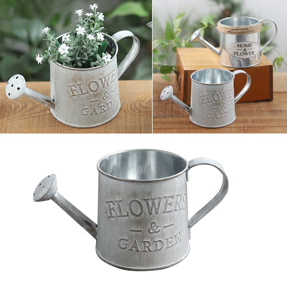 Flower Vase Can Rustic Iron Metal Jug Pitcher Tin Bucket Watering Can Shape Portable Pot for Home Wedding Party Decor