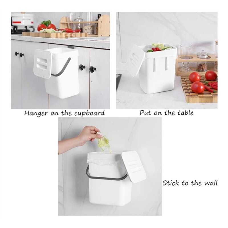 1.3 Gallon Kitchen Compost Bin Trash Can with Lid Under Sink Food Waste Bin Small and Light Bathroom Trash Can White