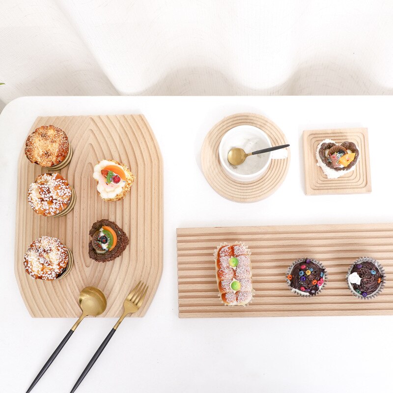 Nordic Water Ripple Breadboard Tray Wooden Cake Dessert Rack Afternoon Tea Dessert Plate Home Storage Food Tray Cutting Board