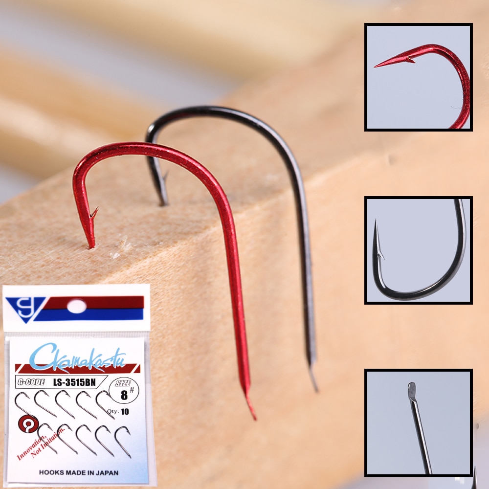 10pcs/lot black and red sode fishing hooks High Carbon Steel Fishing Hook Non-Barb gamakatsu
