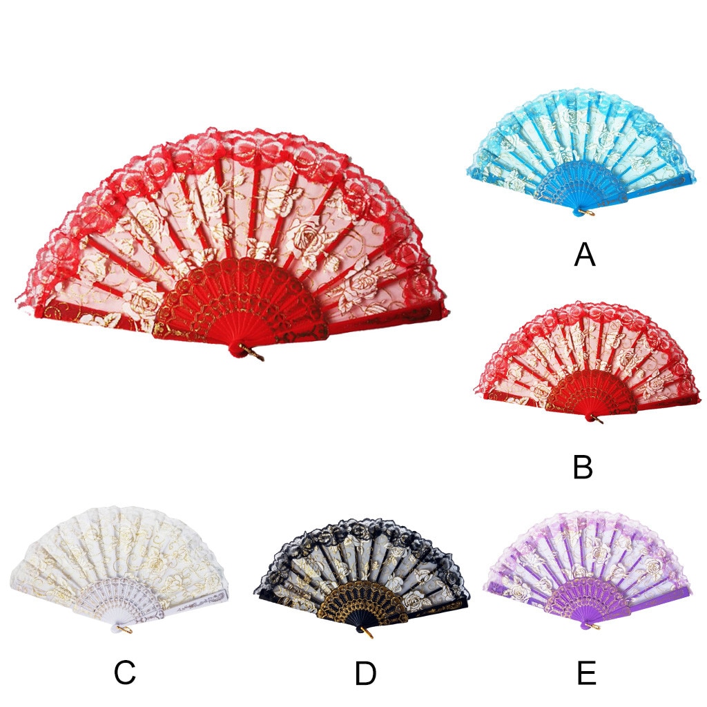 Vouwen Fans Bloemen Chinese Stijl Hollow Dance Wedding Hand Fans Schilderen Lace Silk Folding Handheld Bloemen Fans Abanico