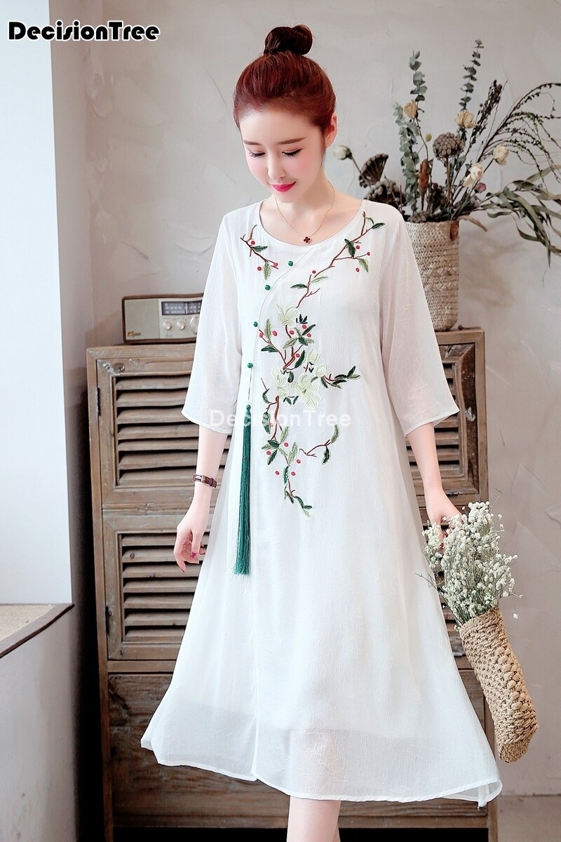 chinese dress cheongsam qipao folk style cheongsam women traditional chiffon cheongsam dress floral embroidery qipao dress