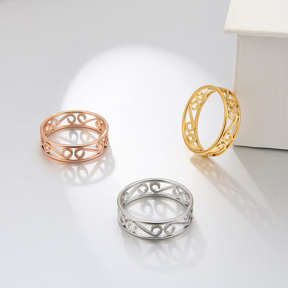 Skyrim Retro Filigree Stainless Steel Ring Cutout Gold Color Finger Rings Jewelry Wedding for Women Friend