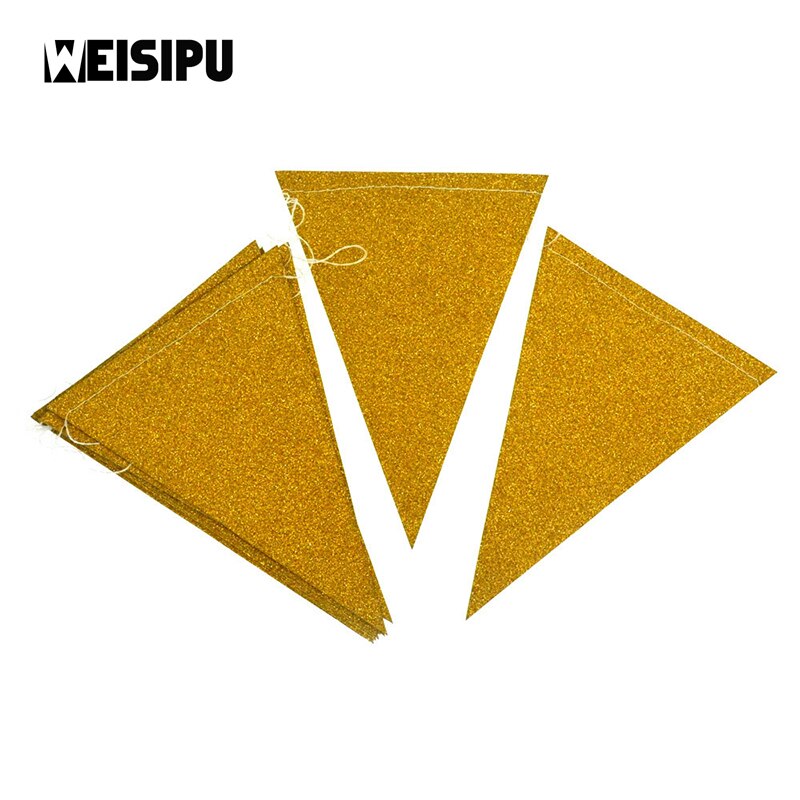 3m 15 Flags Black White Gold Flag Banner Glitter Paper Pennant Bunting Garland Wedding Birthday Party Decoration: Gold