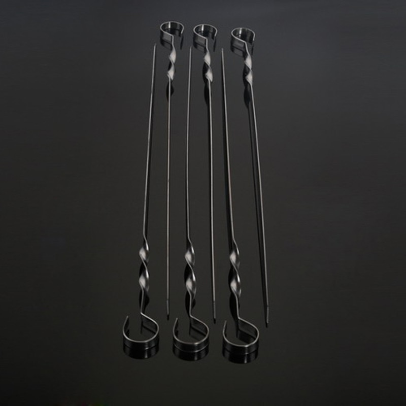 6pcs/lot BBQ Skewer w/ Ring Hole Handle Flat Grilling BBQ Skewers Silver Metal Skewer Set for Chicken Kabob Needle 55cm (21.7&#39;&#39;)