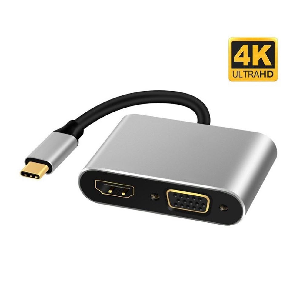 Usb-c thunderbolt -3 dockingstation type-c  to 4k hdmi-kompatibel 1080p vga-videoadapterkonverterkabel til macbook pc-skærm: Grå