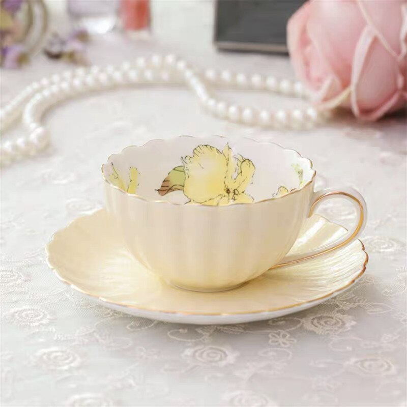 European-style Porcelain Coffee Cup with Saucer Set Household Ceramic Afternoon Tea Cup Drinkware Wedding: 1Cup C