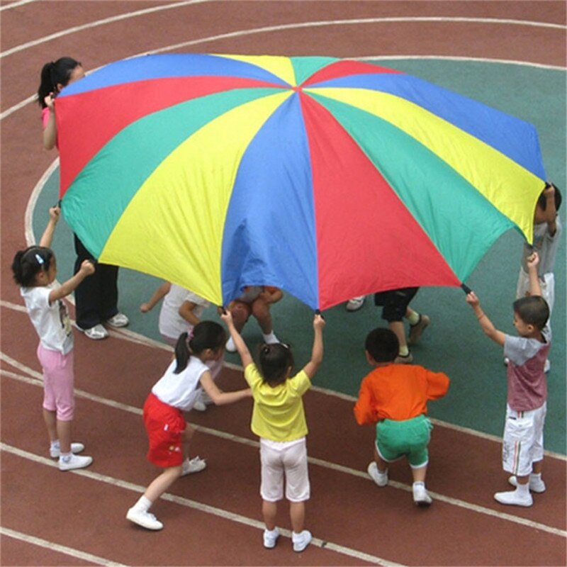 Diameter 2 M Kind Kid Sport Ontwikkeling Outdoor Regenboog Paraplu Parachute Speelgoed Jump-sack Ballute Spelen Parachute Games