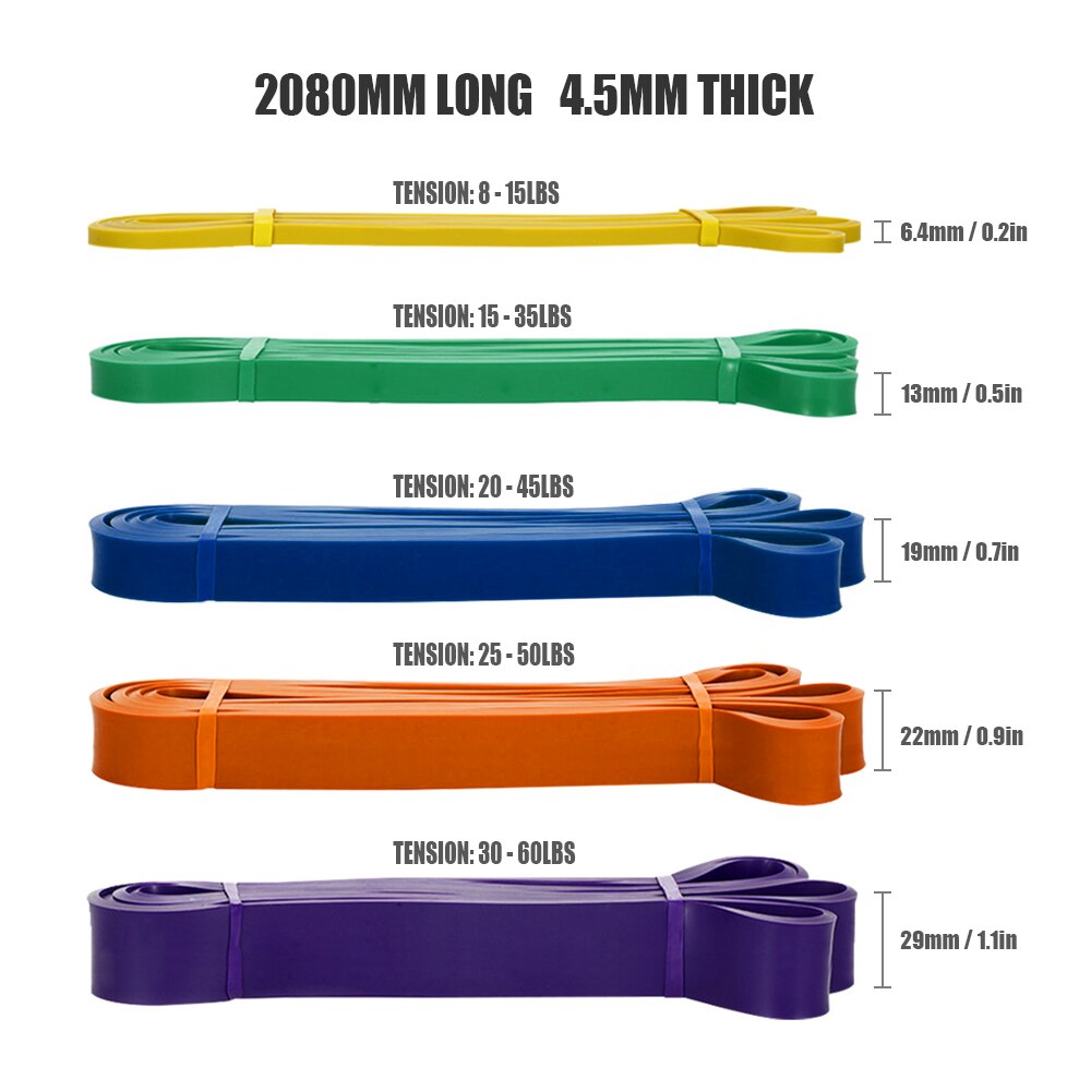 Tomshoo motstandsbånd sett gym styrketrening gummi sløyfer band trening fintess treningsbånd døranker ankelrem: 5 stk sett