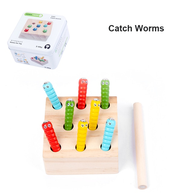 Educazione precoce in legno intelligenza Building Block giocattoli bambini viaggi cognitivi portatili gioco interattivo giocattoli regali: Catching Worms