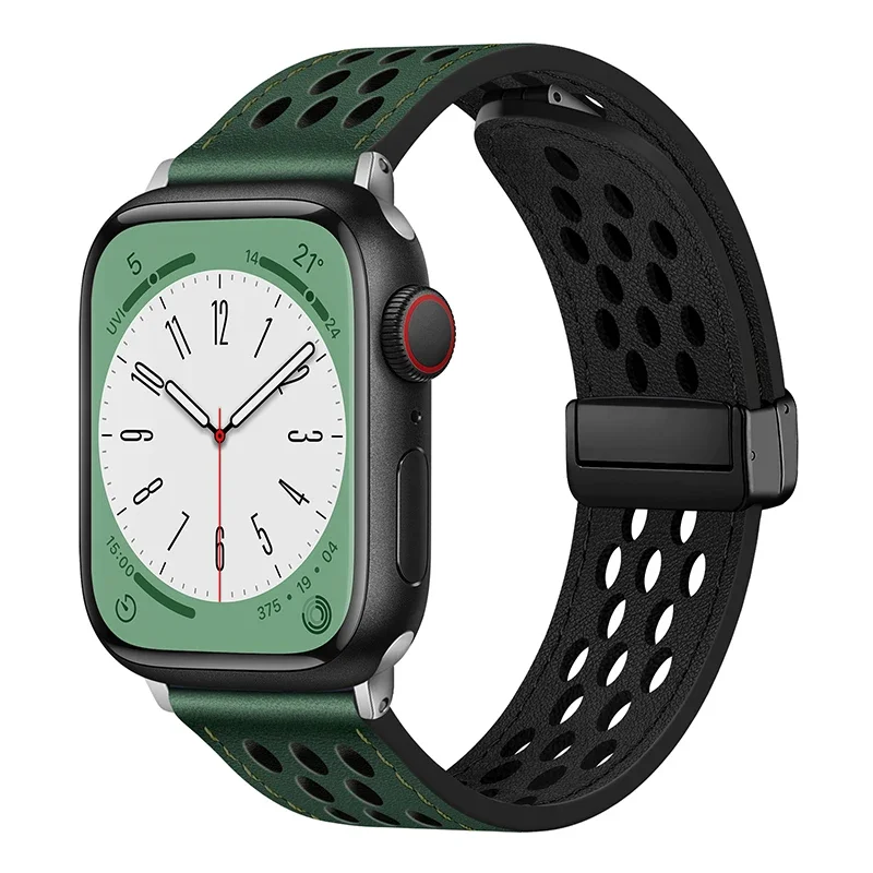 Læderrem til apple watch-rem 44mm 42mm 46mm 45mm 41mm silikone magnetisk armbånd iwatch serie 10 9 8 7 6 se 5 ultra 49mm: Blå lyserød / 12mm