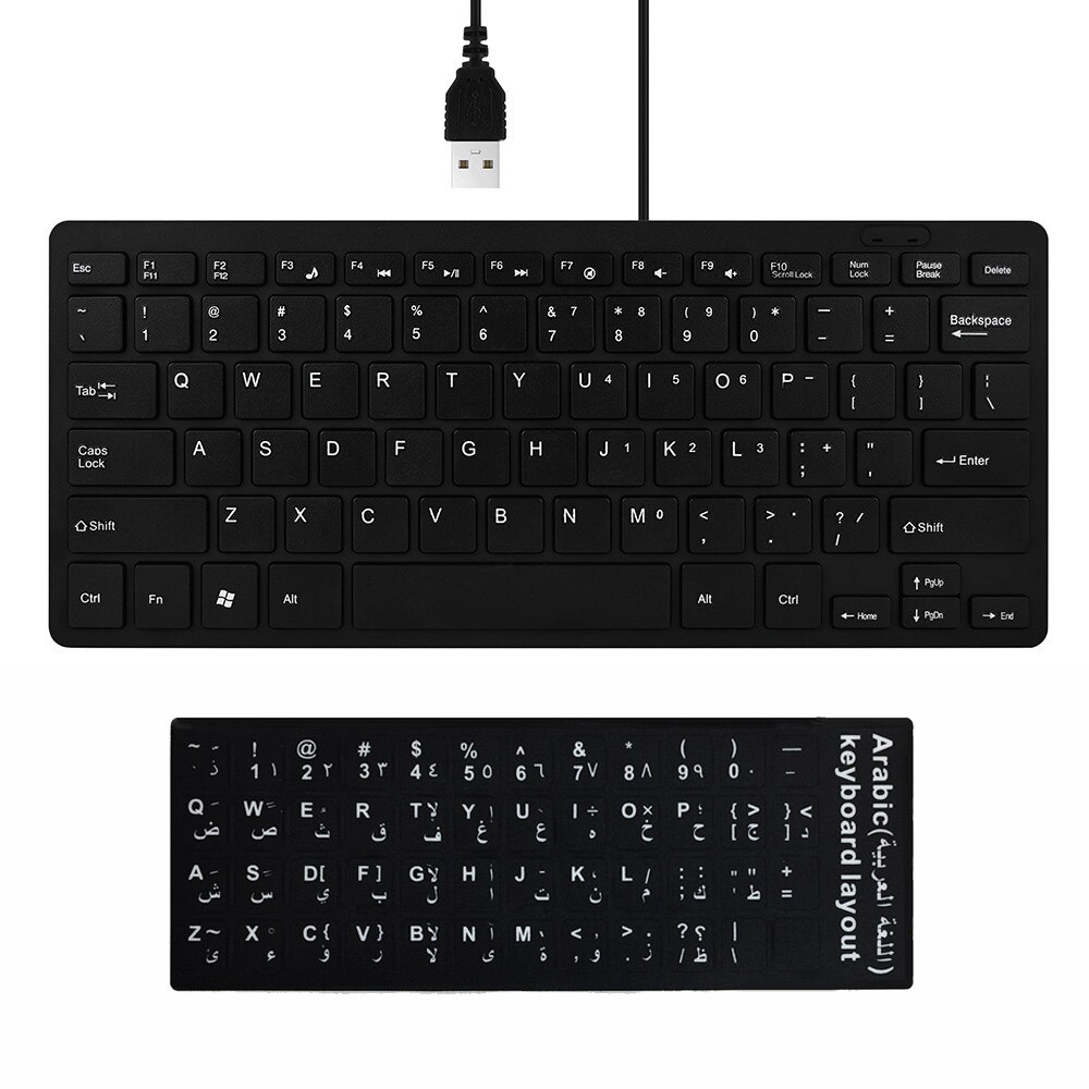 Bedraad Toetsenbord Ultra Dunne Rustige Kleine Size 78 Keys Mini Multimedia Usb Toetsenbord Voor Laptop Pc Met Arabisch Russisch Hebreeuws sticker: Zilver