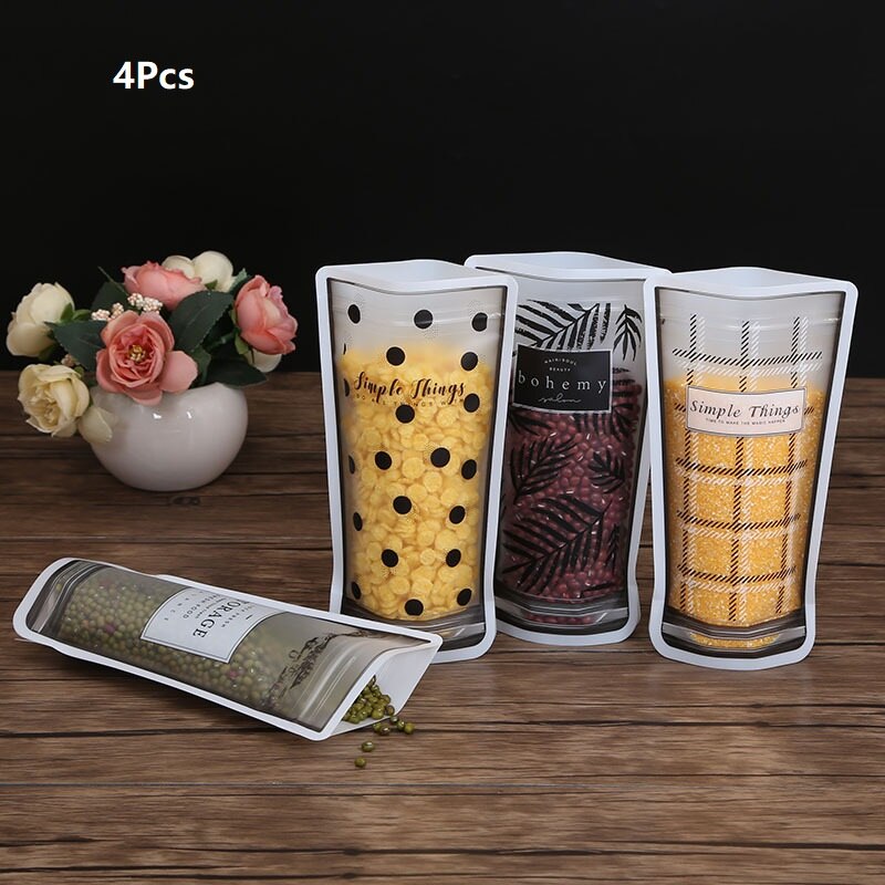 Reusabl Mason Fles Ziplock Opbergtas Transparant Voedsel Container Milieuvriendelijk Plastic Verzegelde Tassen Huishouden Keuken Organizer: 4Pcs
