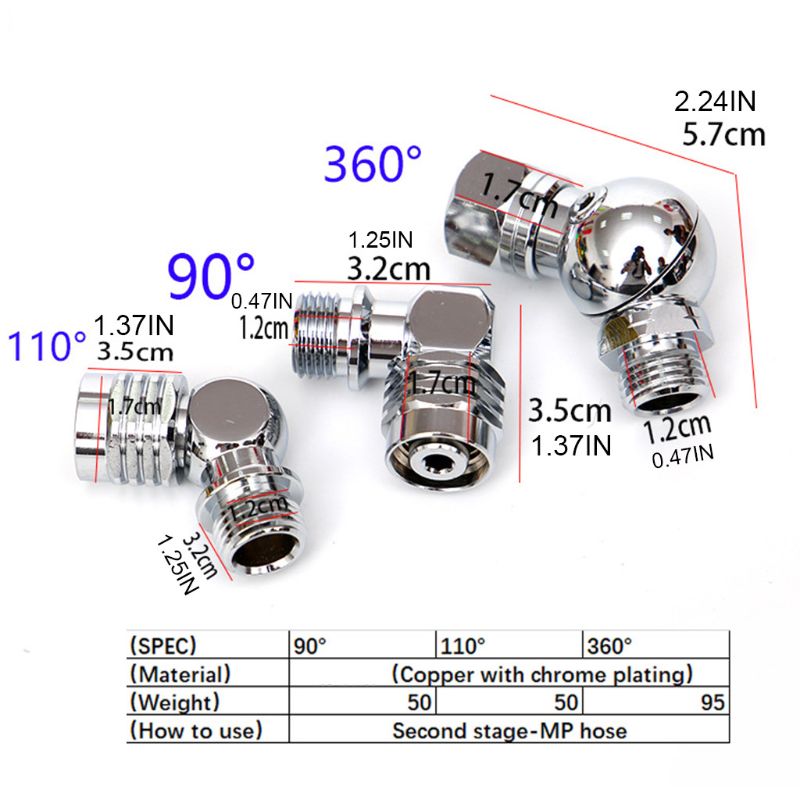 90/110/360 graders drejelig slangeadapter 2nd- trins dykkerregulatorstik  r9ce