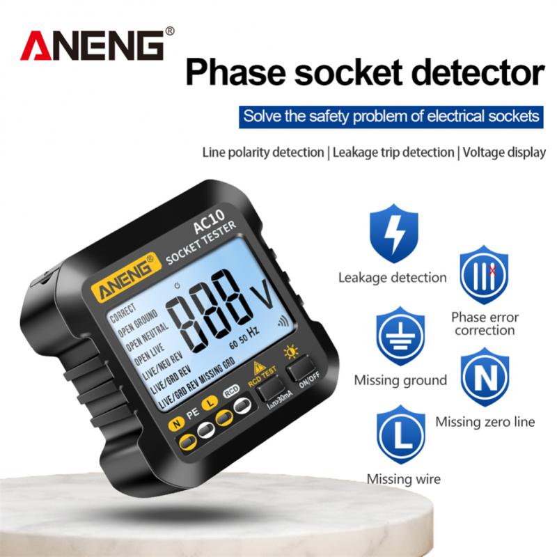 ANENG AC10 Socket Tester US/EU Plug Detector Zero Line Plug Polarity Phase Check Phase Detector Plug Multimeter Digital Tester