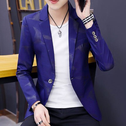 Plus size mænd blazere og jakker sommer slim fit fest blazer homme motiver scene wear koreansk mandlige jakkesæt trykt 6 x 011: Blå / Xxxl