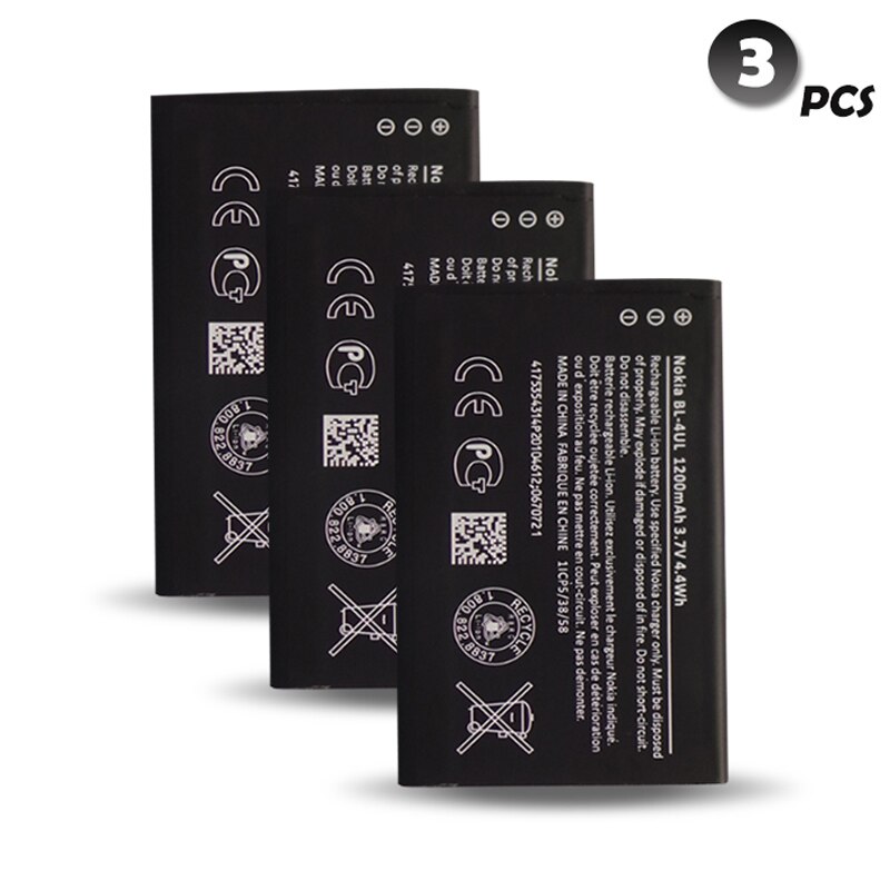 BL-4UL 3.7V 1200mAh Replacement Li-ion Polymer Battery For Nokia Mobile Phone Asha 225 Asha225 RM-1011 RM-1126 RM 1011 1126: 3PCS