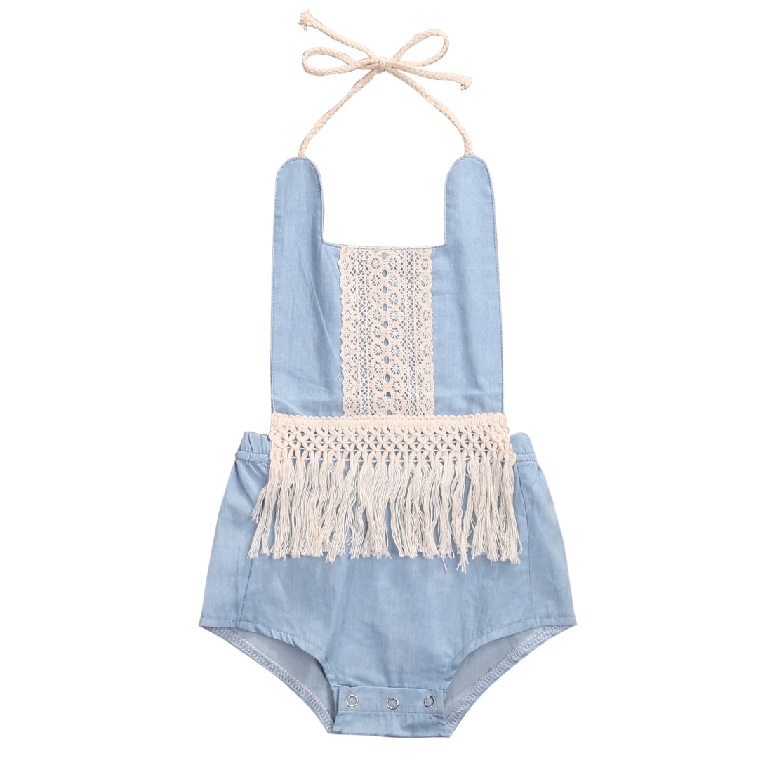Newborn Baby Kids Girls Denim Tassel Romper Jumpsuit Outfits One-pieces
