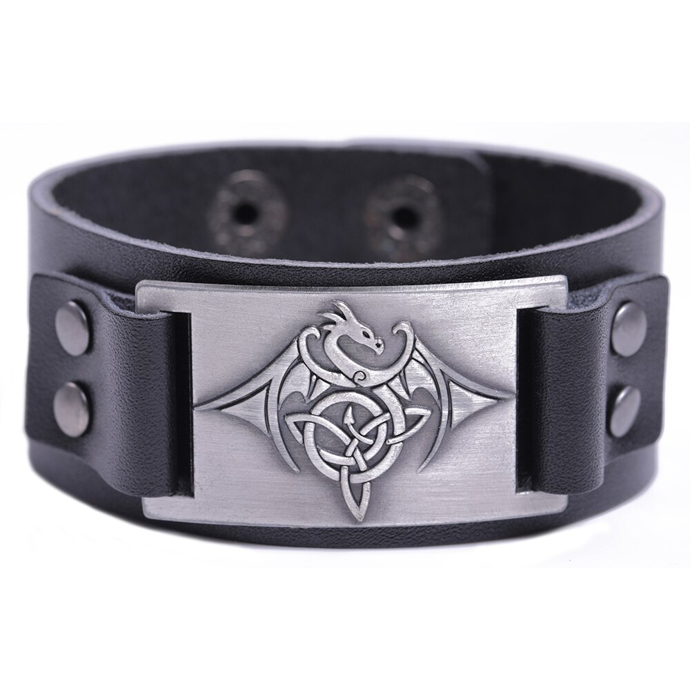 LIKGREAT Vintage Wicca Symbol Triqueta Pterosauria Dragon Charm Bracelets for Men Black Brown Leather Wrap Bracelet Cool Jewelry: 0