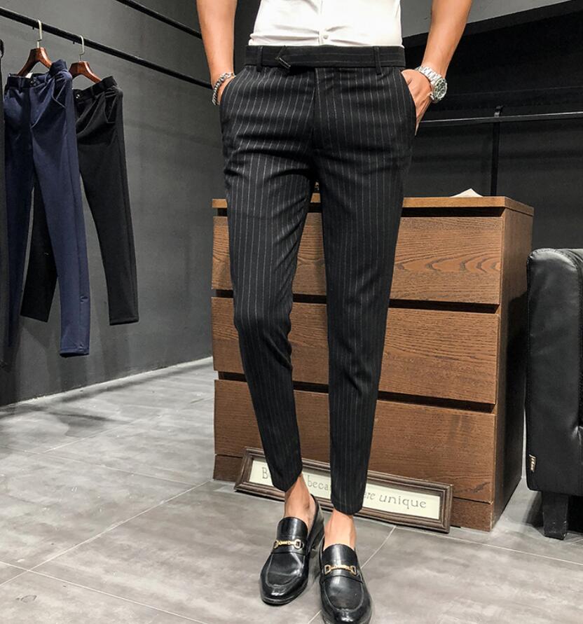 2019Neu stil Männlichen herbst streifen Geschäft-Schlauch/männer reiner baumwolle Freizeit anzug hosen kleidung größe 28-36: Schwarz / 32