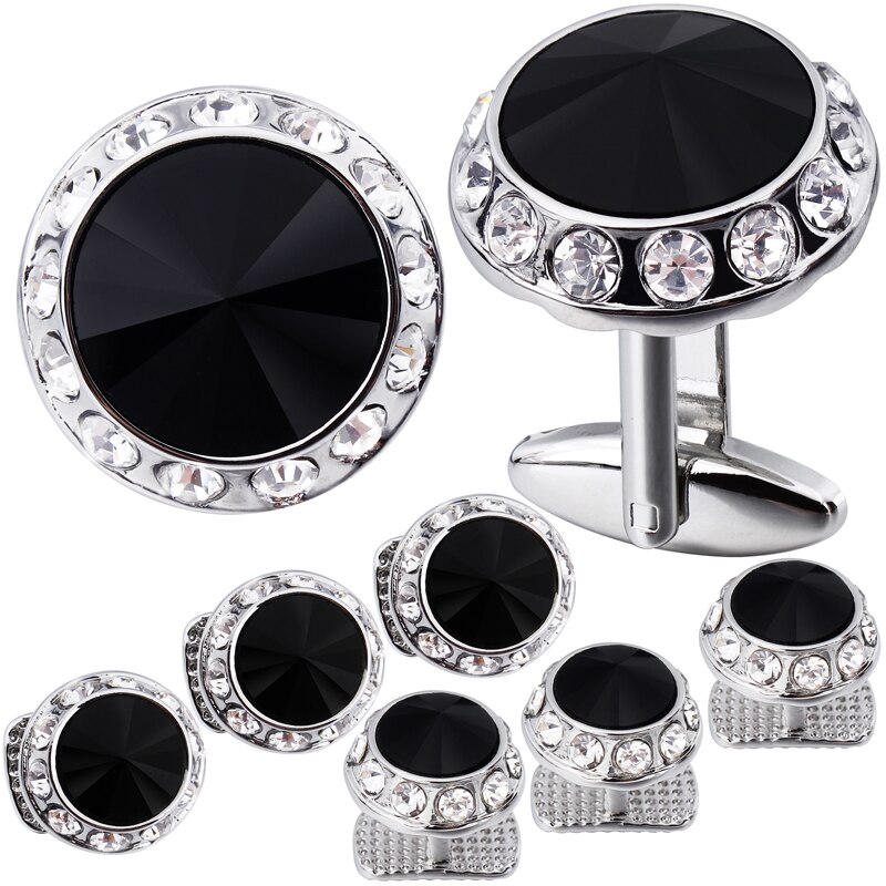 HAWSON Nuovo 8pz Gemelli e Borchie Imposta di Lusso Mens Tuxudo Camicia Borchie con Gemelli Di Cristallo impostato di Alta Qualità di Trasporto shiiping: nero
