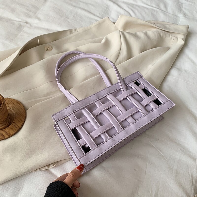 Dames vierkante tas hoge pu leren dames handtas holle schoudertassen okseltas: Paars