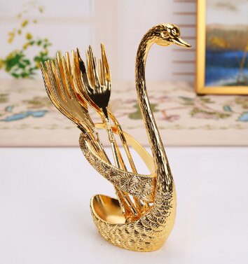 Fruit fork set zinc alloy lovely household fruit sticks with European fork Swan shaped tableware mini spoon tiny spoon: Red