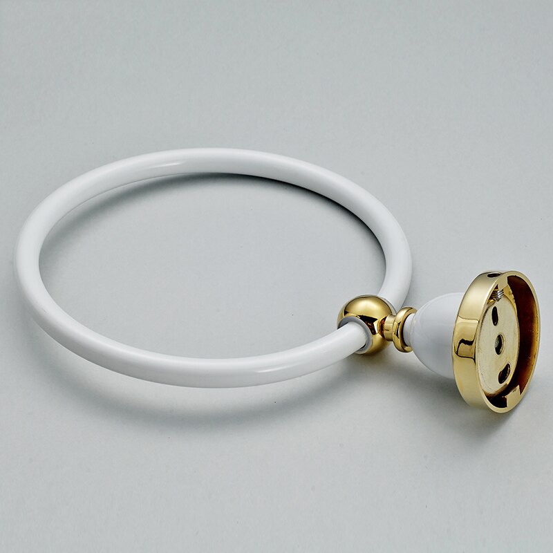 Suguword White plus Golden Towel Ring Bathroom Accessories Punch Install