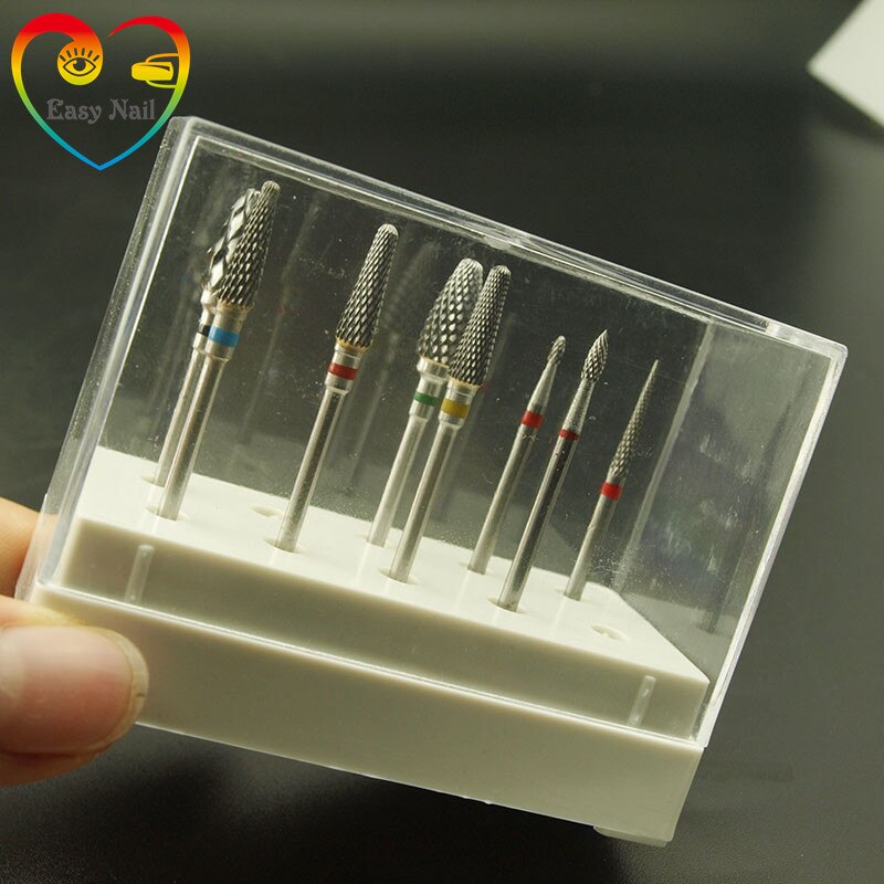 EasyNail~9PCS/box Bits set Carbide Nail Drill Set Material Nail Cuticle Clean Milling Manicure Drill Bits with Box