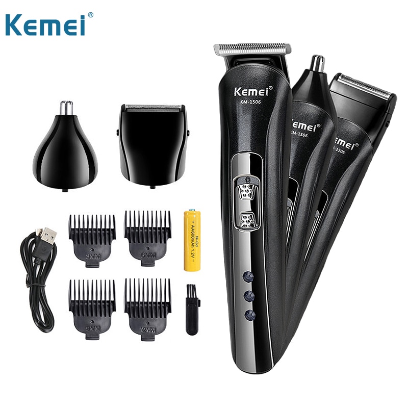 Kemei 3 in 1 trimmer til næsehår skægklipper barbermænd plæneklipper elektrisk haircut barbermaskine km -1506